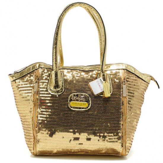 Coach Poppy Blaire In SequIn Signature Small Gold Totes ABK | Women - Click Image to Close